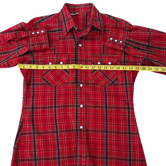 VTG Red Plaid Snap Front Western Long Sleeve Shirt I 15 - Picture 6 of 7